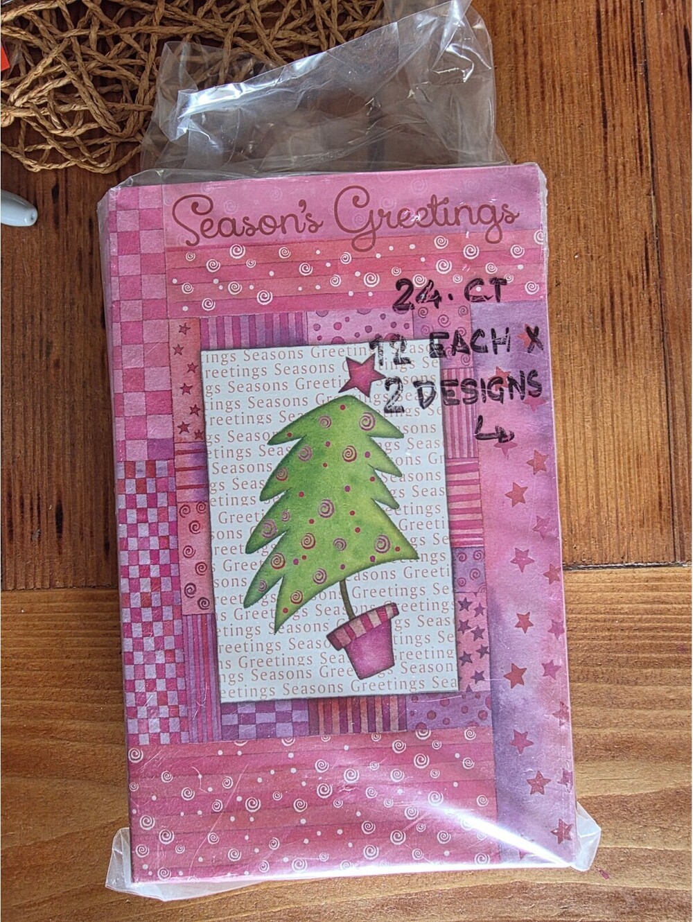 Season's Greetings and Happy Holidays Christmas Cards Set with Festive Tree and